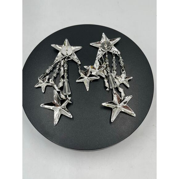 Lunch At The Ritz Vintage Earrings Golden Glitter Stars Moon Signed Designer 86 - Picture 6 of 12